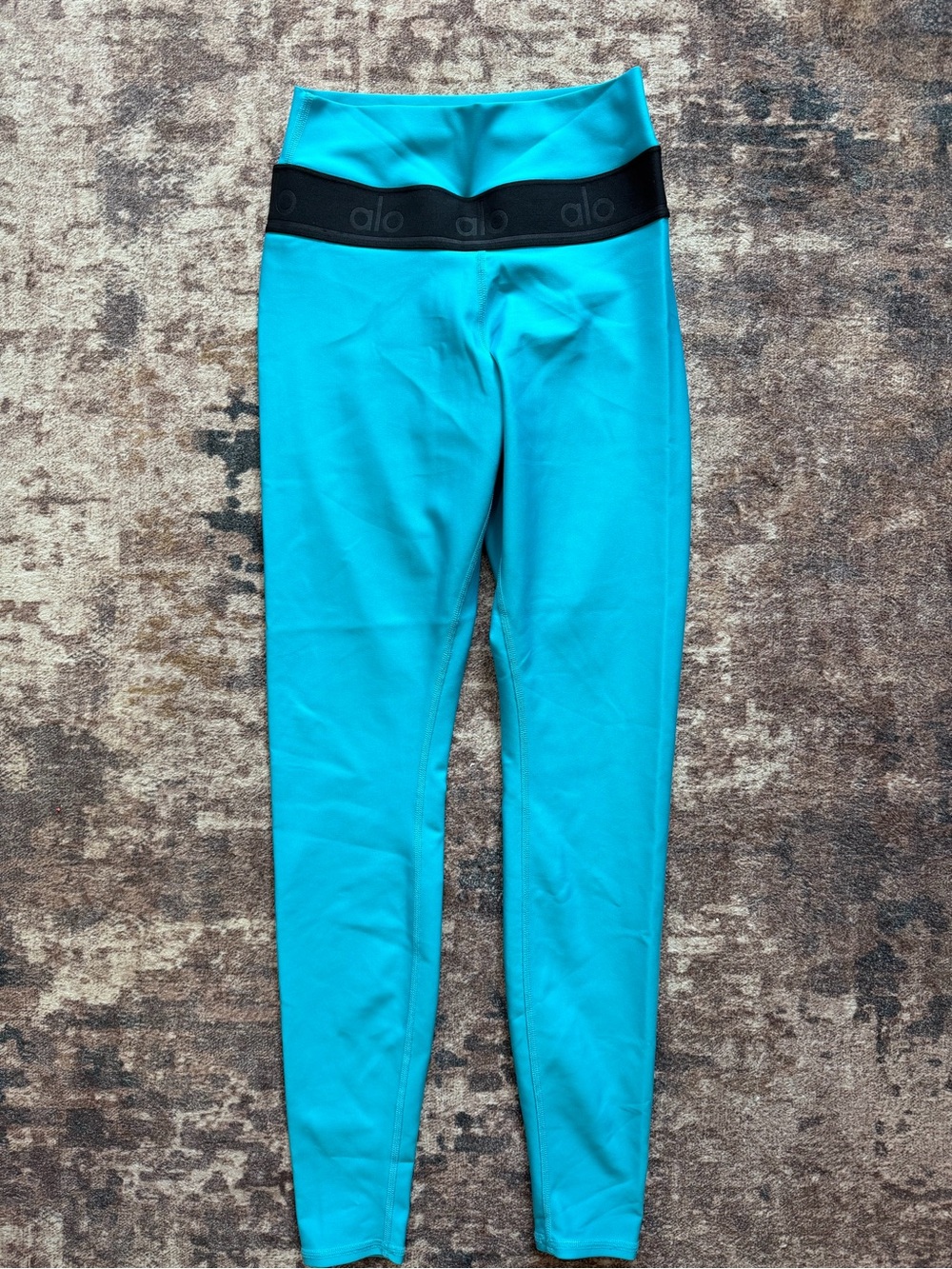 ALO Yoga Youth High-Rise Teal Leggings with Black Waistband